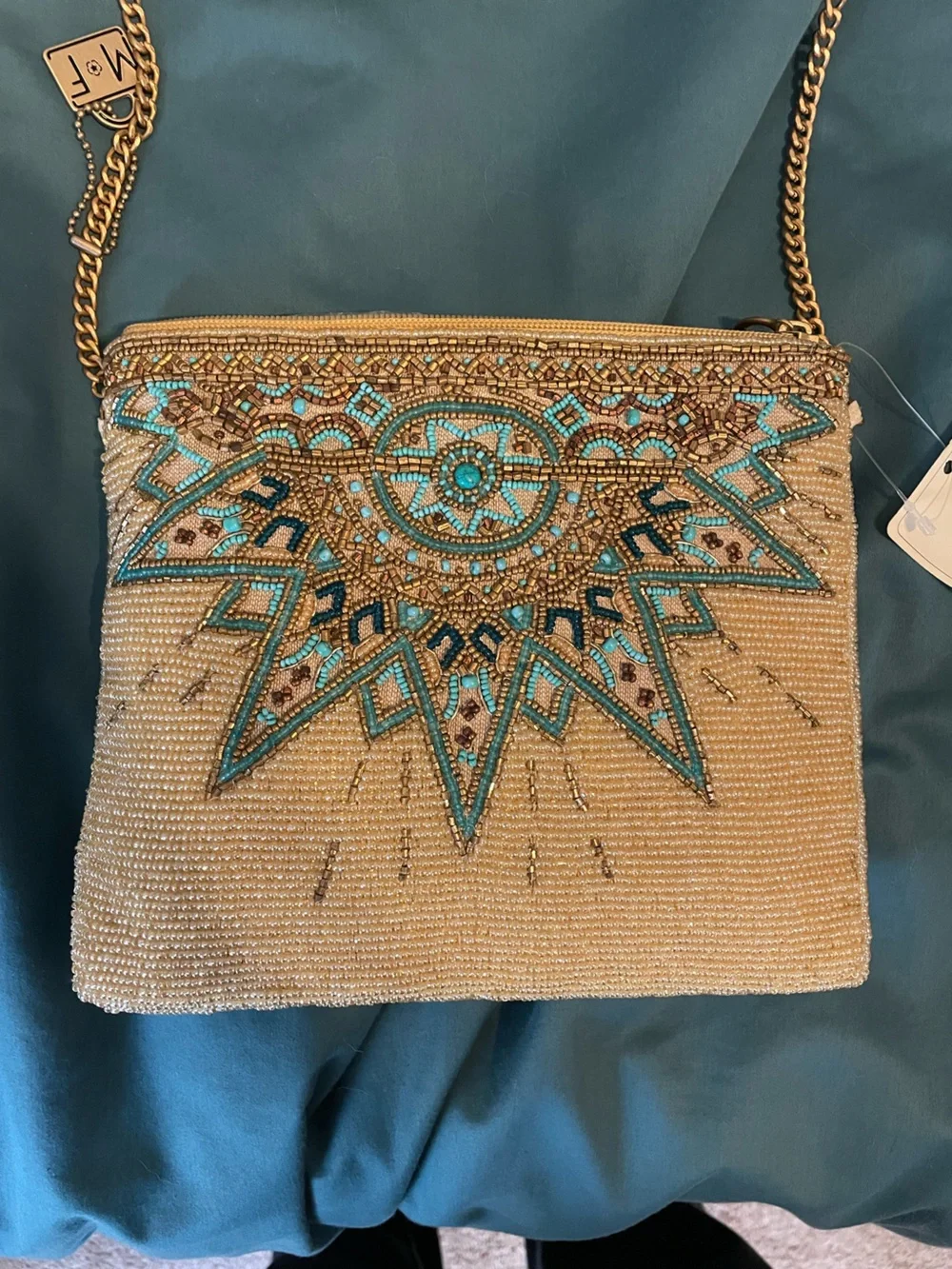 Beaded Gold and Turquoise Evening Clutch - Women Bags - Picture 4 of 4